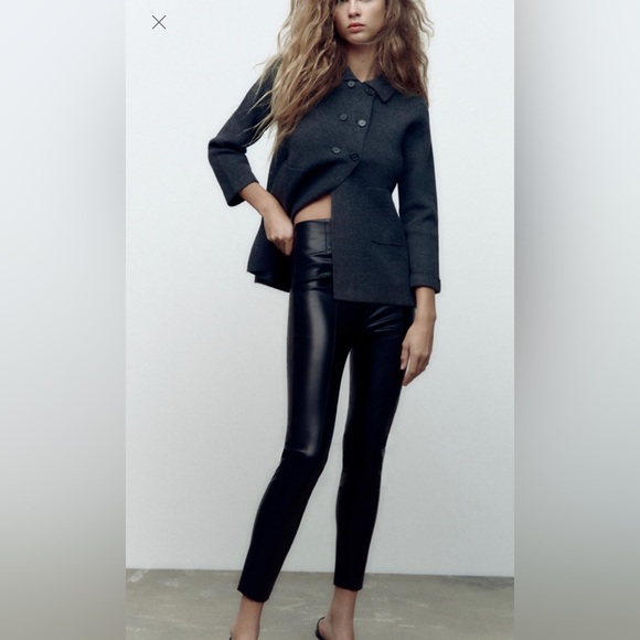 Black high-waisted faux leather leggings - Picture 1 of 5